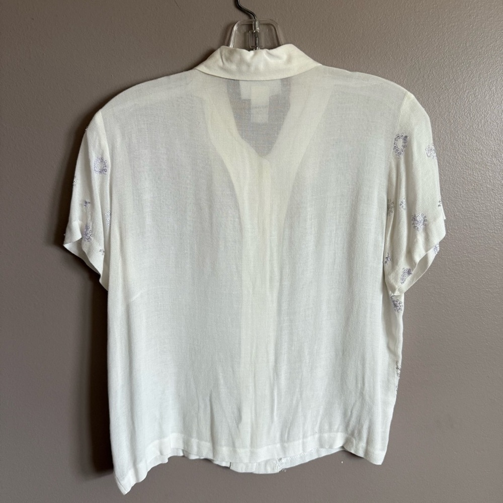 Vintage 90s Sigrid Olsen Lightweight Embroidered Short Sleeve Button Up Top S - Picture 3 of 5